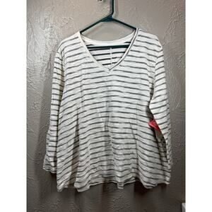 NWT St John's‎ Bay Stripes Blouse 3/4 Sleeves V Neck French Terry Size XL
